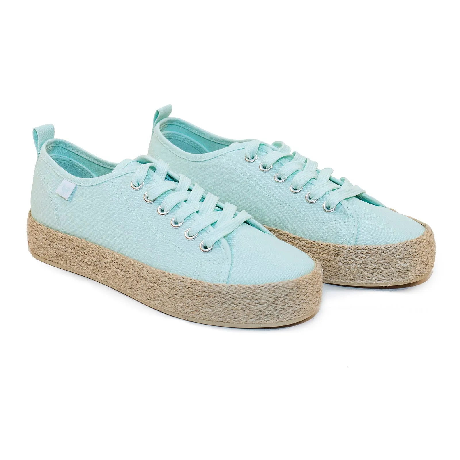 Aqua marine canvas lace-up espadrille sneakers