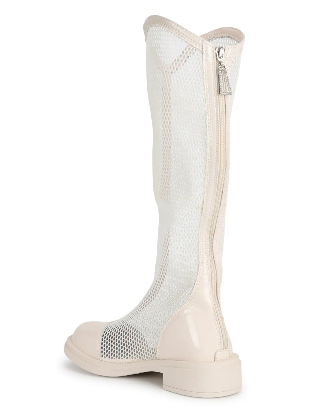 Beige Patent Summer Breathable Mesh Long Boots (TC-RS3643-BEIG)