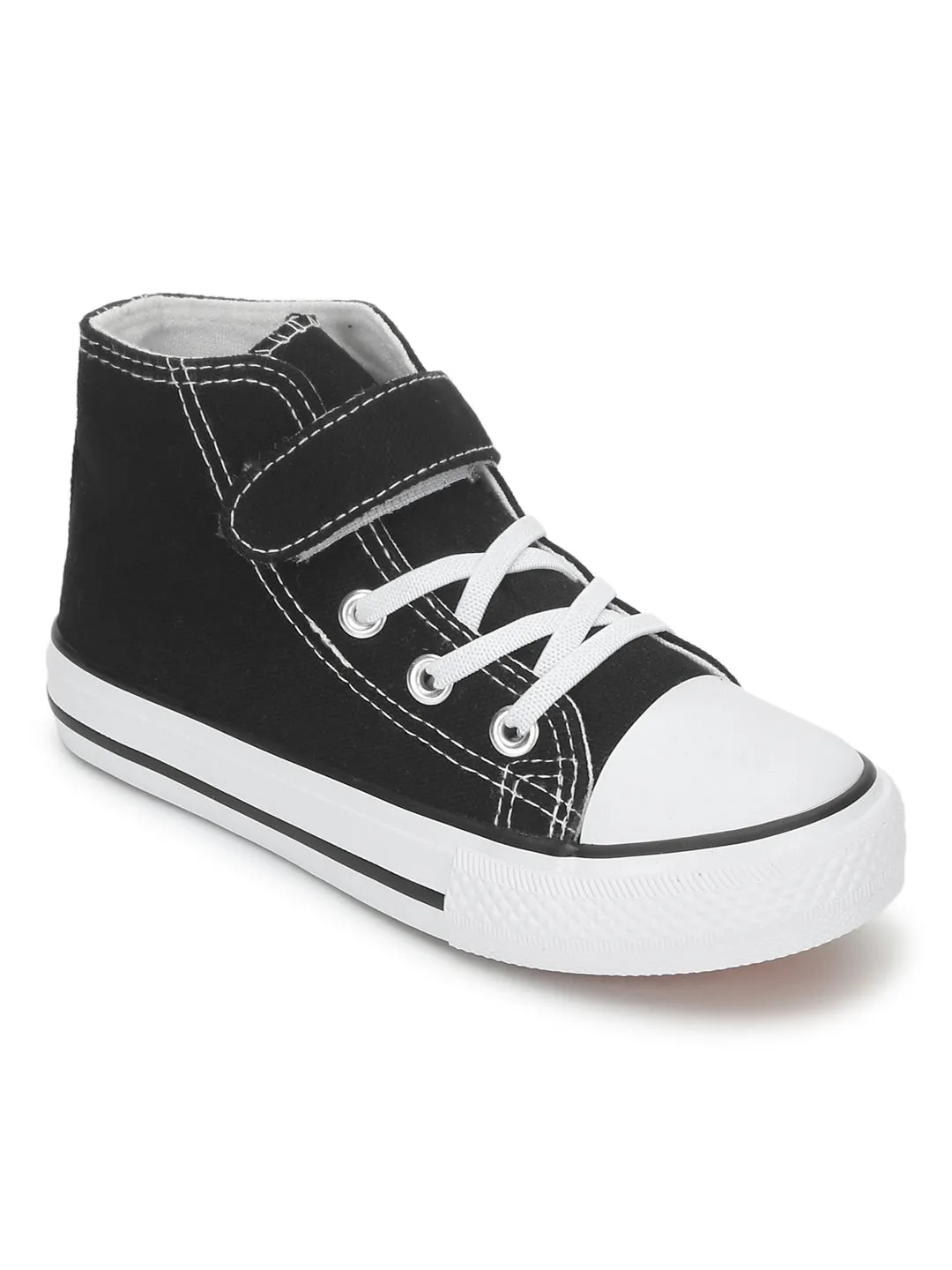 Black Canvas Stylish Velcro Sneakers For Kids-Unisex (TC-VKCAN4-BLK)