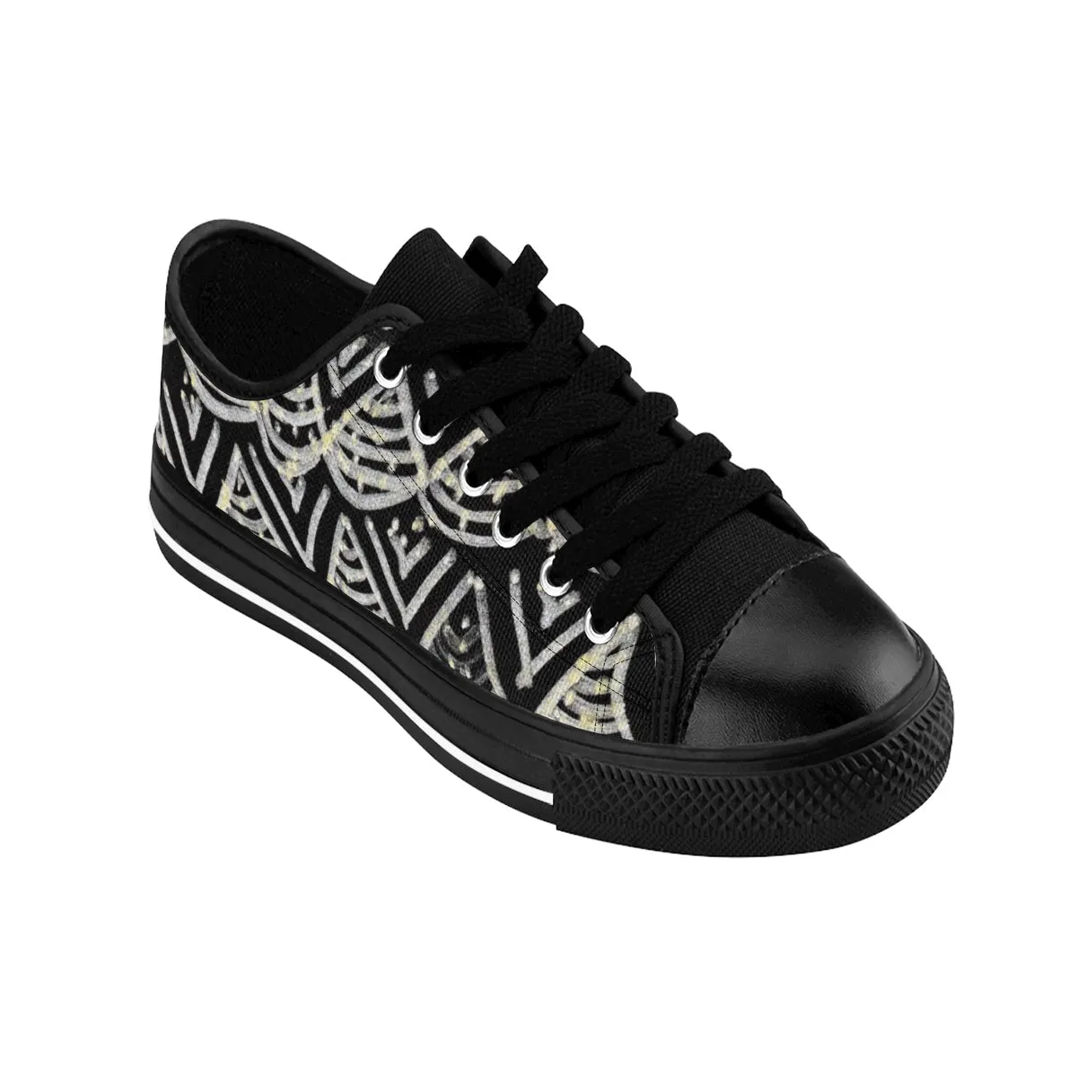 Black Chevron Men's Low Tops, Premium Men's Nylon Canvas Tennis Fashion Sneakers