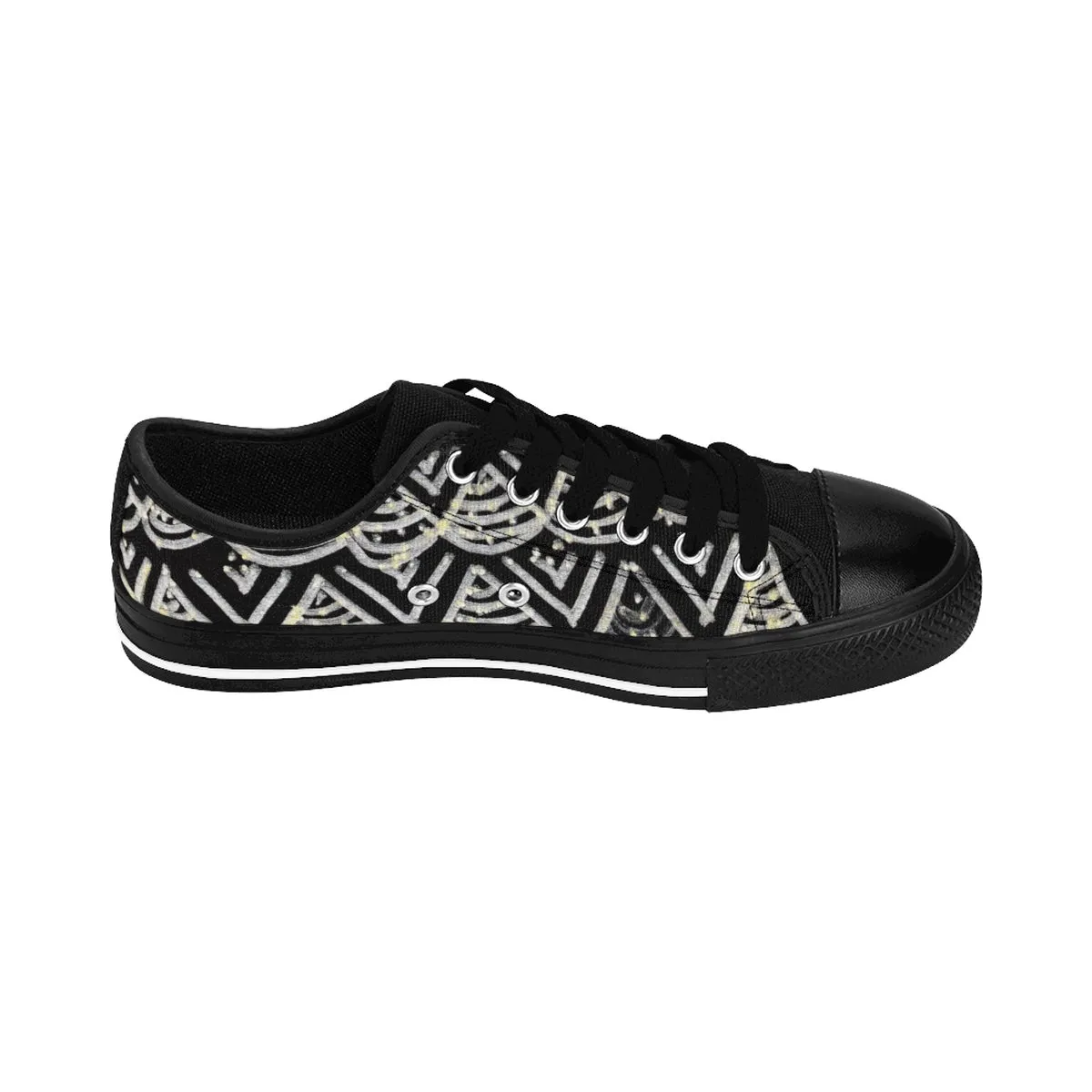 Black Chevron Men's Low Tops, Premium Men's Nylon Canvas Tennis Fashion Sneakers