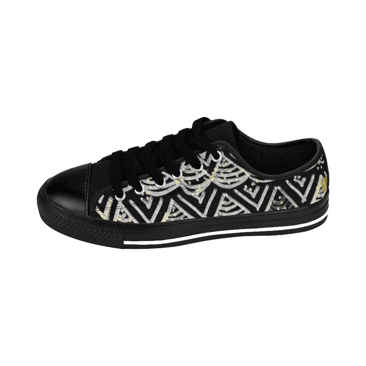 Black Chevron Men's Low Tops, Premium Men's Nylon Canvas Tennis Fashion Sneakers