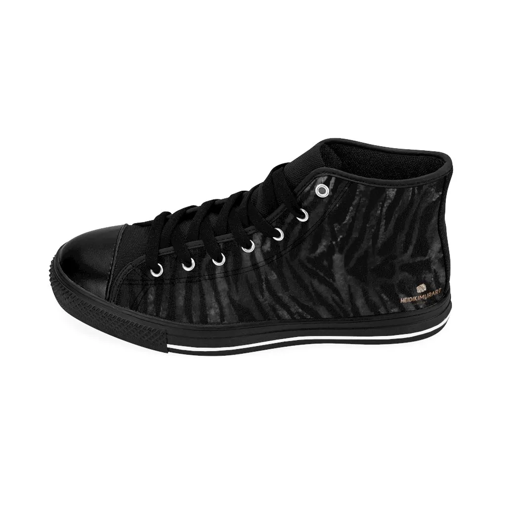 Black Tiger Men's High-top Sneakers, Striped Animal Print Men's Designer Tennis Running Shoes