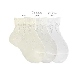 Condor Ceremony Ankle Socks - Cotton Fancy Lace Cuff - Cream