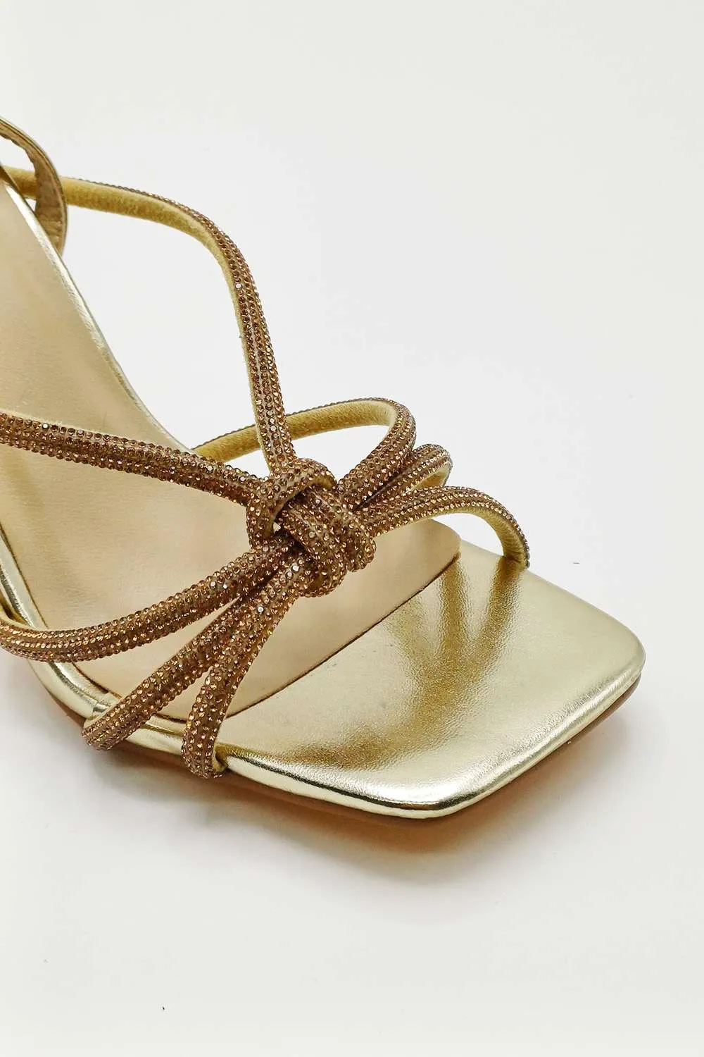 Elliana Diamante Embellished Heeled Sandals in Gold