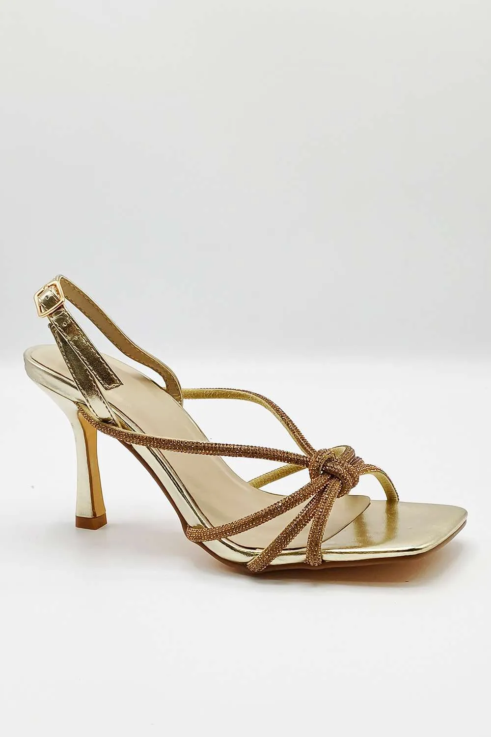 Elliana Diamante Embellished Heeled Sandals in Gold