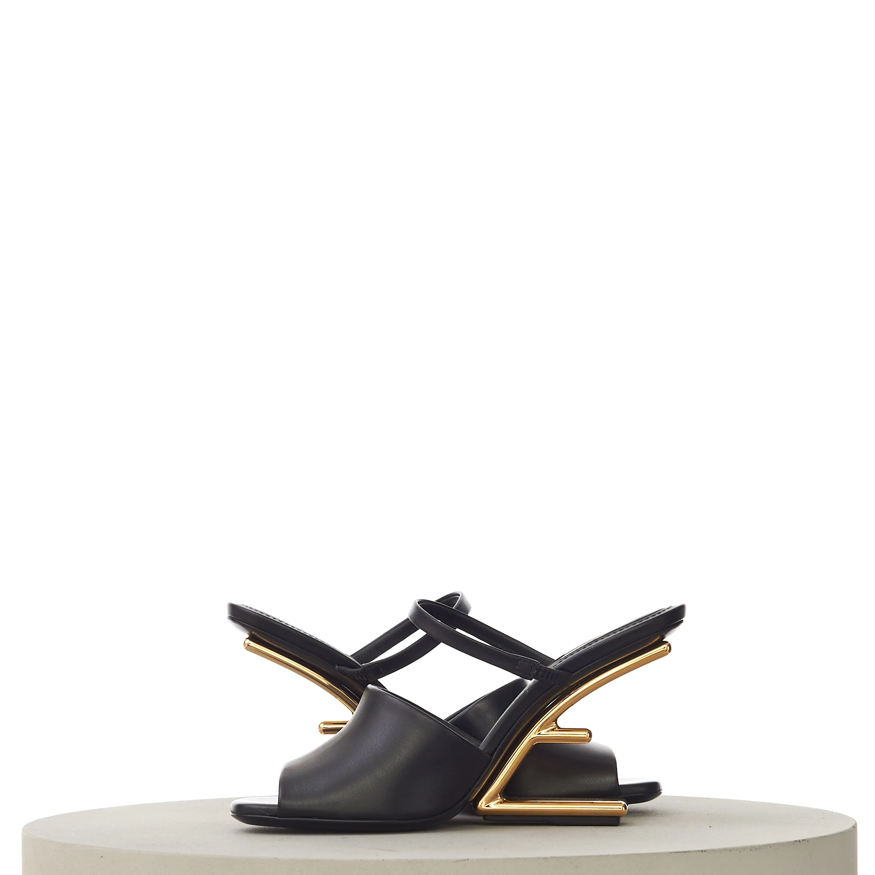 FIRST High-Heeled Sandals With F-Shaped Heel In Black Leather