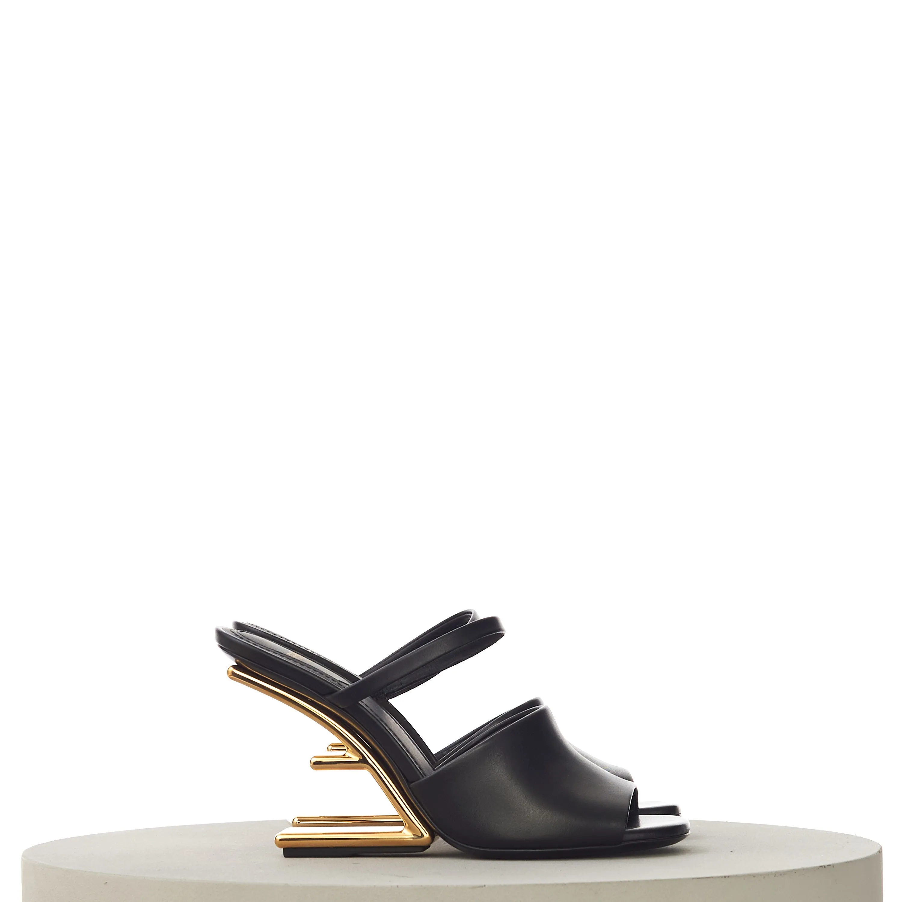 FIRST High-Heeled Sandals With F-Shaped Heel In Black Leather