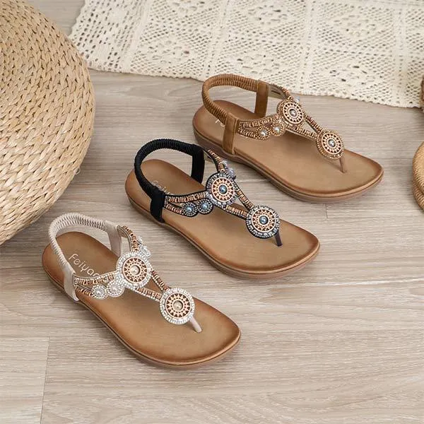 Women'S Bohemian Beaded Retro Flat Flip-Flop Sandals 05650482C