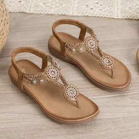 Women'S Bohemian Beaded Retro Flat Flip-Flop Sandals 05650482C