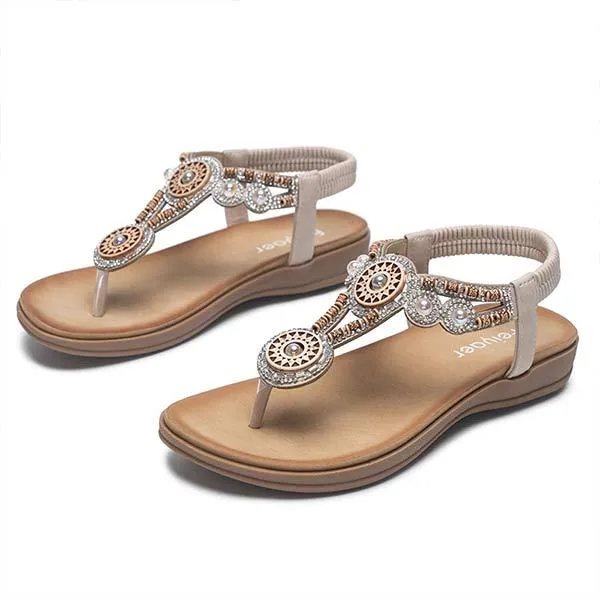 Women'S Bohemian Beaded Retro Flat Flip-Flop Sandals 05650482C