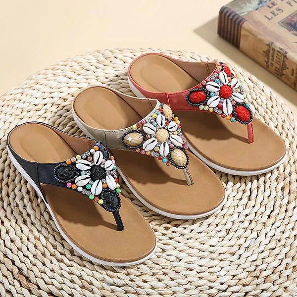 Women's Bohemian Seashell Flip Flops Beach Slippers 25535592S