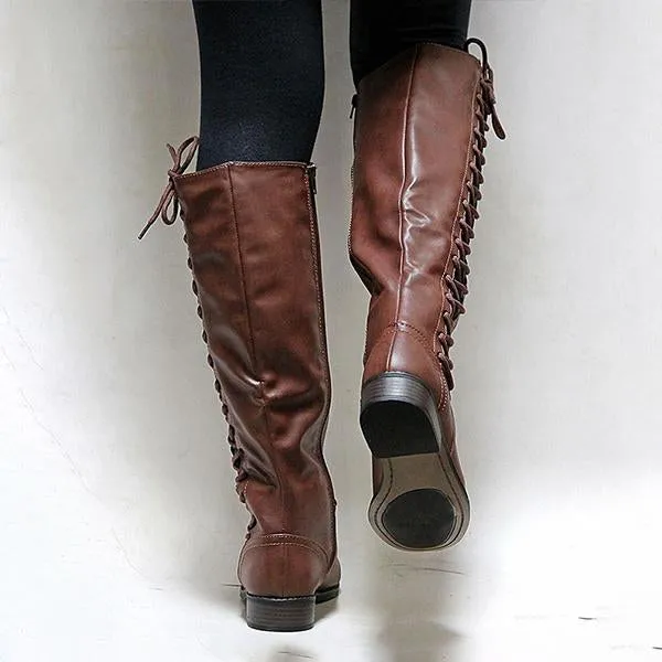 Women's Casual Lace-Up Knee High Rider Boots 81970972S