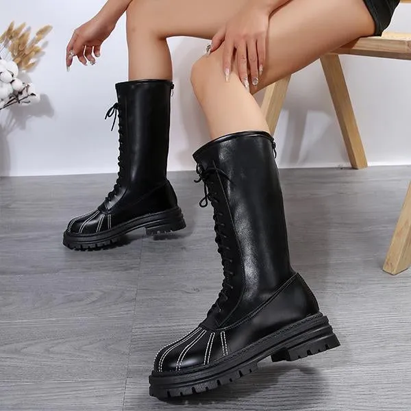 Women's Casual Lace-Up Thick Sole Long Boots 08579250S