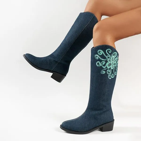 Women's Casual Printed Knee-High Cowboy Boots 71854786S