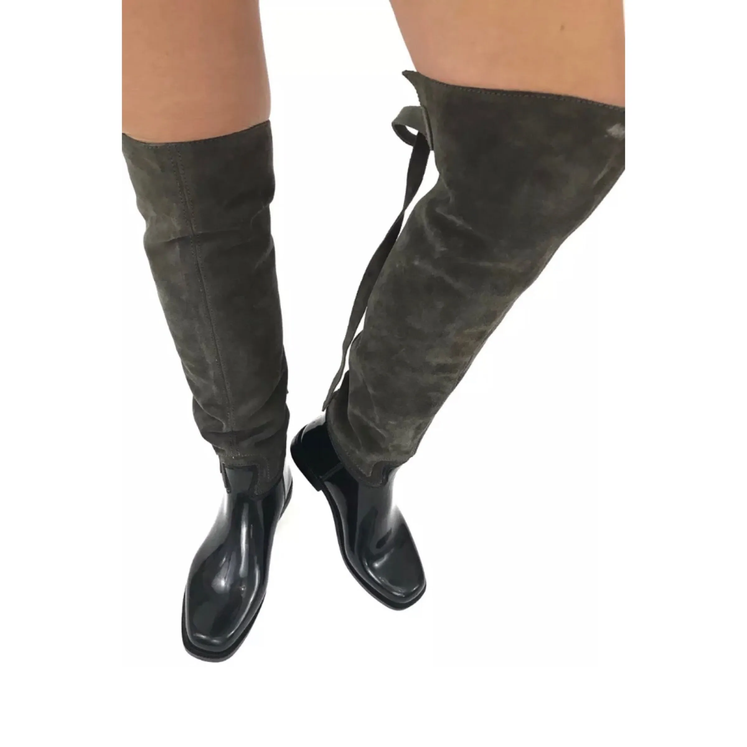 Yelena Brown Suede Patent Leather Over the Knee Boots Size US7.5 | IT38